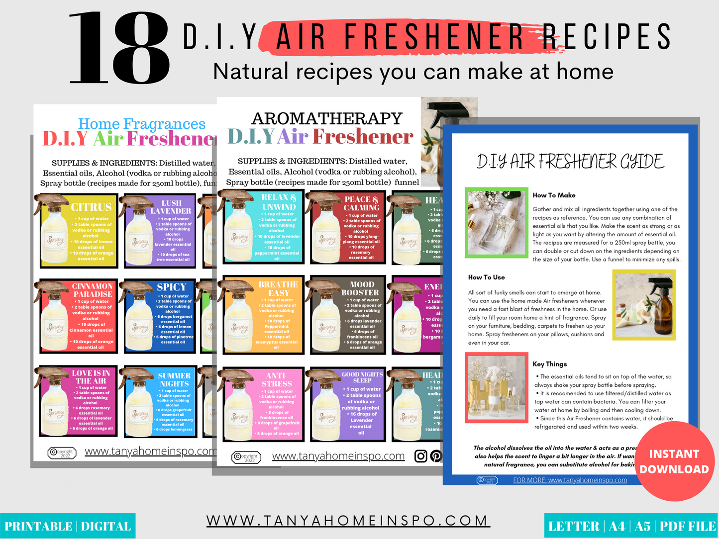 Printable Air Freshener Recipes - Digital PDF