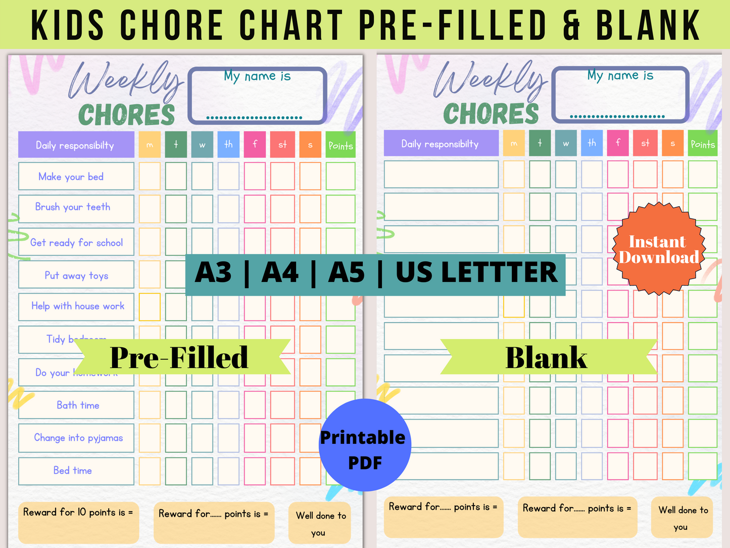 Kids Chore Chart - Digital PDF