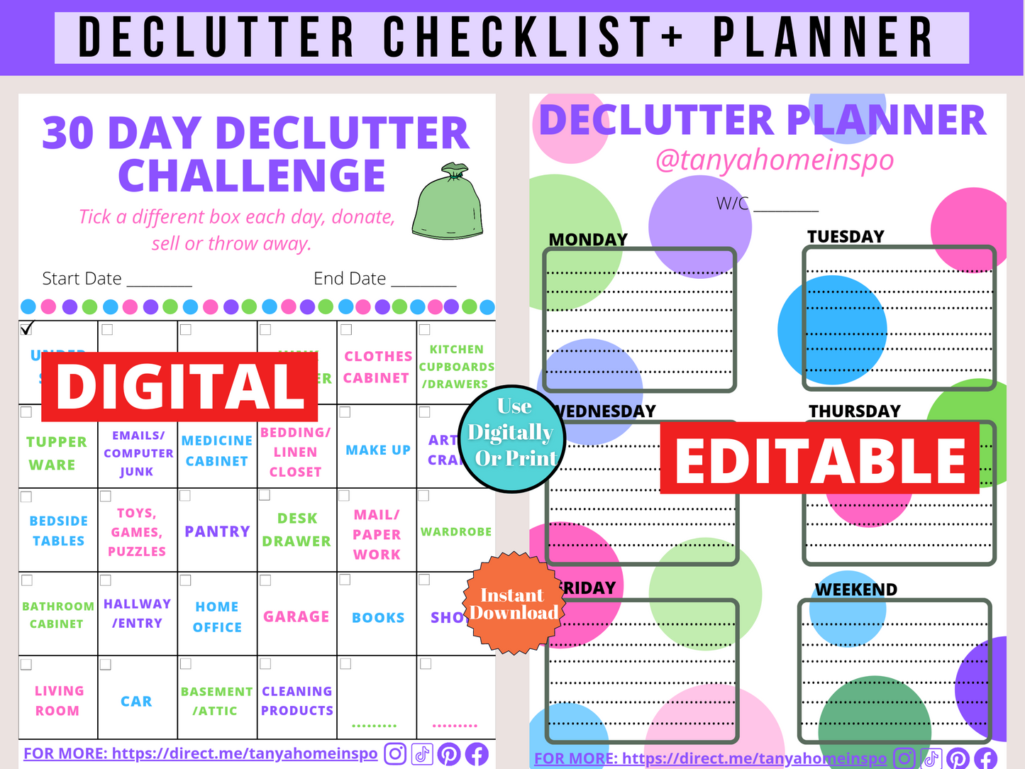 Editable Decuttering Checkist & Planner - Digital PDF