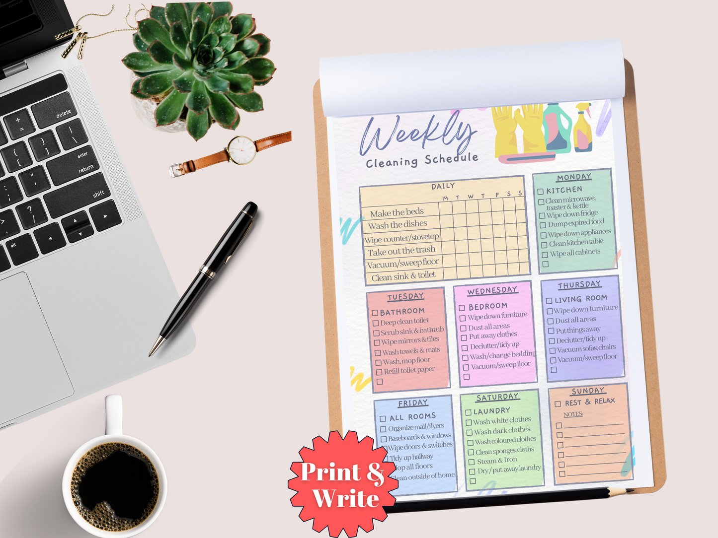 Editable Weekly Cleaning Schedule Checklist - Digital PDF