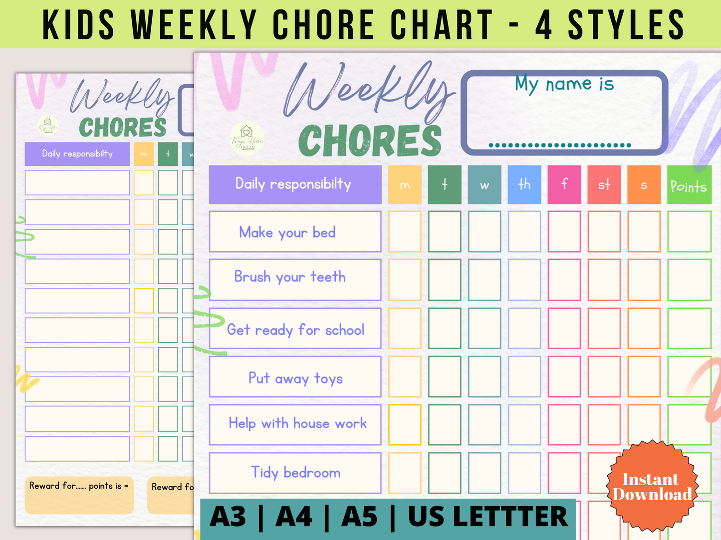 Kids Chore Chart - Digital PDF