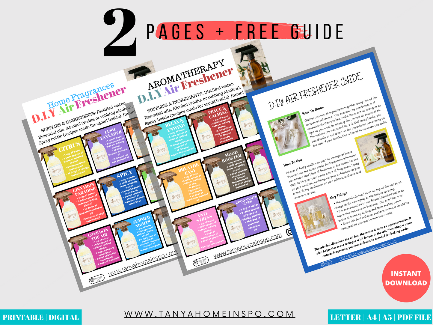 Printable Air Freshener Recipes - Digital PDF