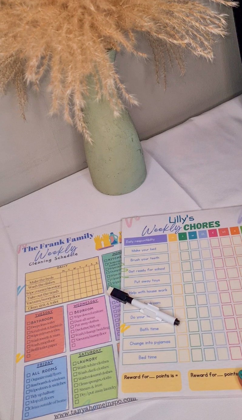 Laminated Adults & Kids Matching Cleaning Chart Set