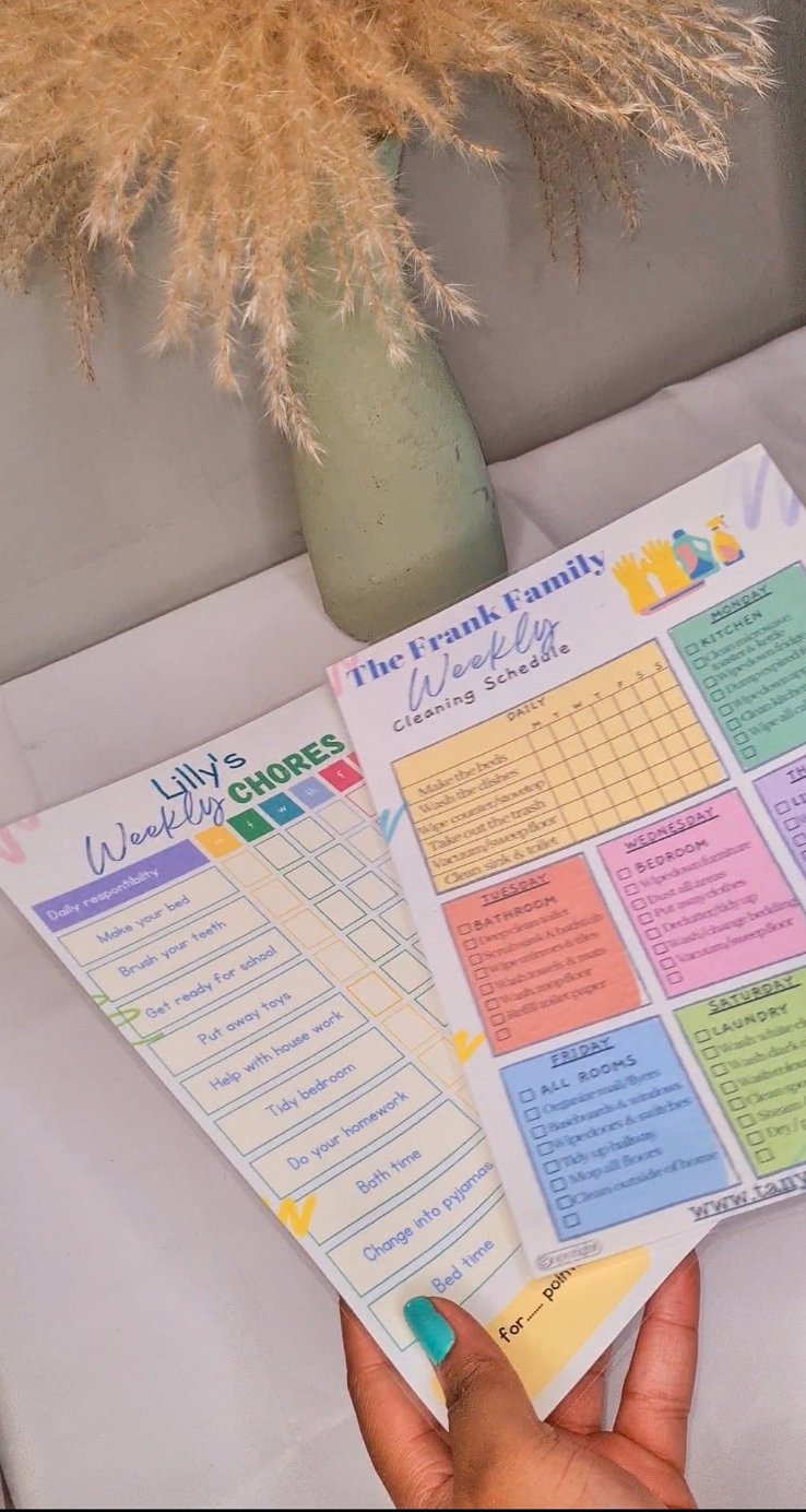 Laminated Adults & Kids Matching Cleaning Chart Set