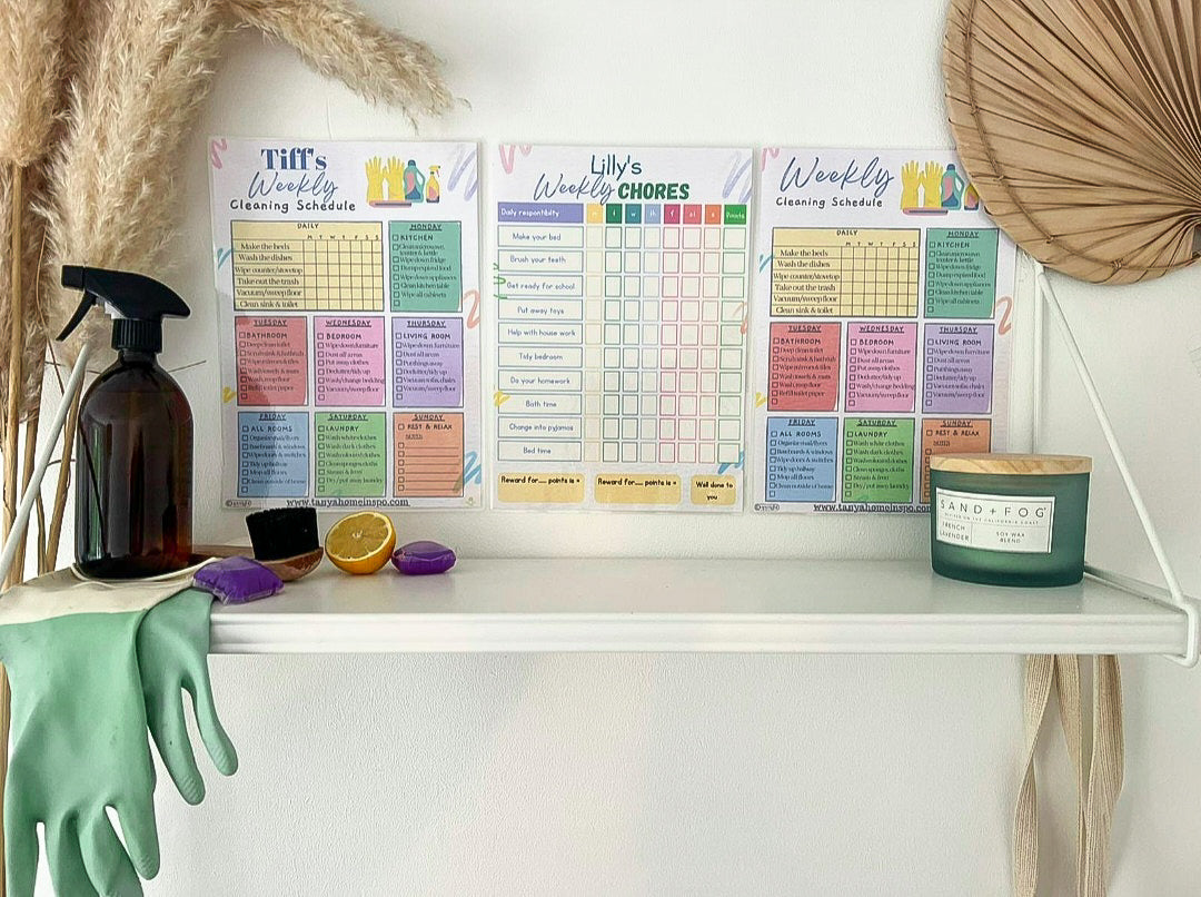 Laminated Adults & Kids Matching Cleaning Chart Set
