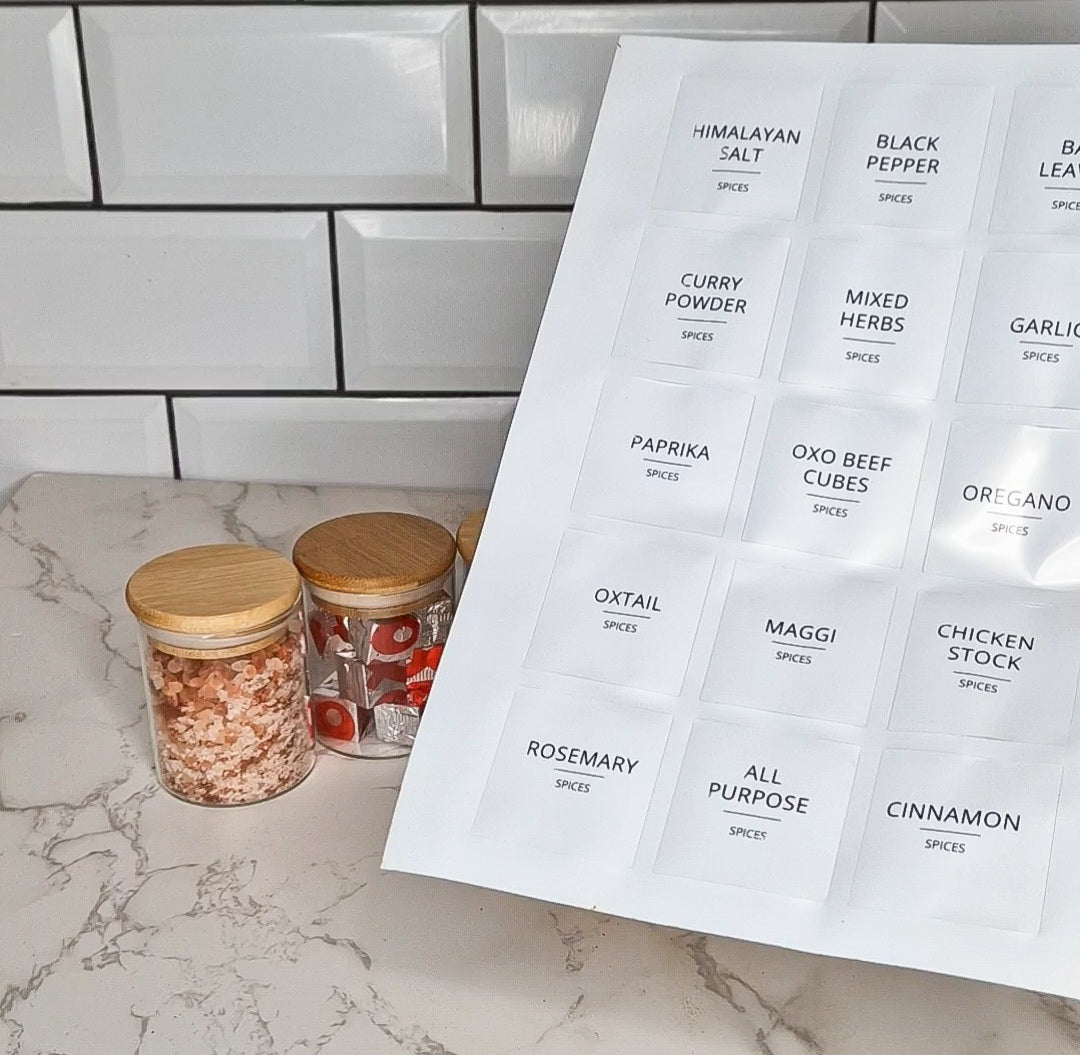 5cm x 5cm Spice Jar Labels, Waterproof, Gloss,