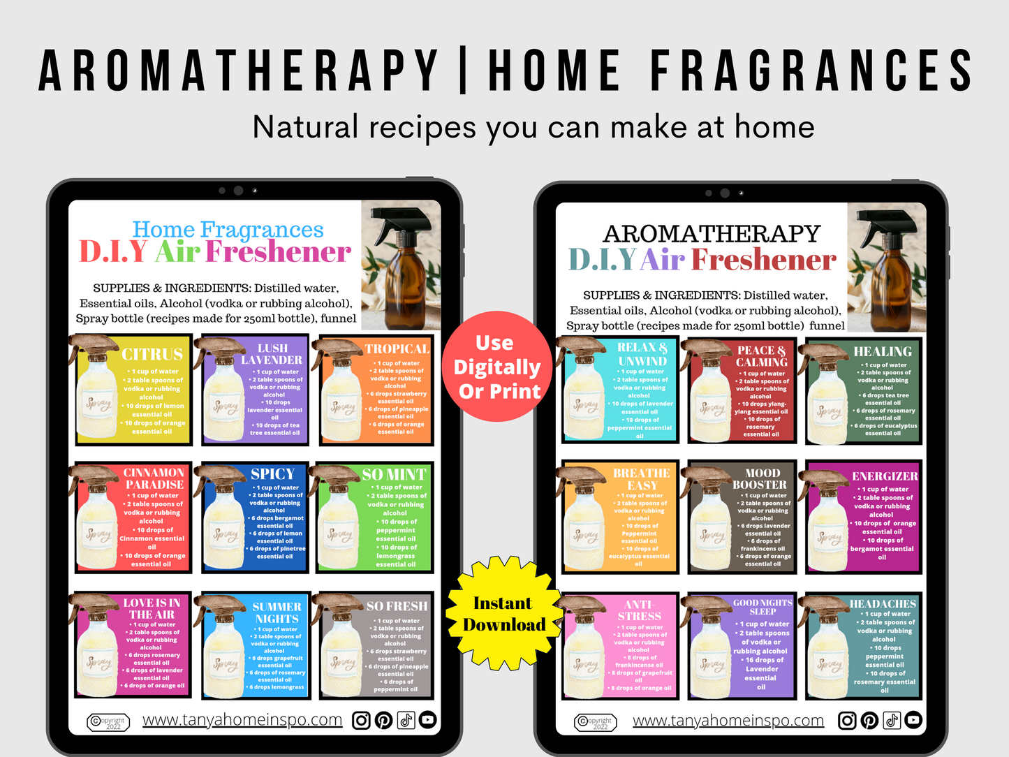 Printable Air Freshener Recipes - Digital PDF