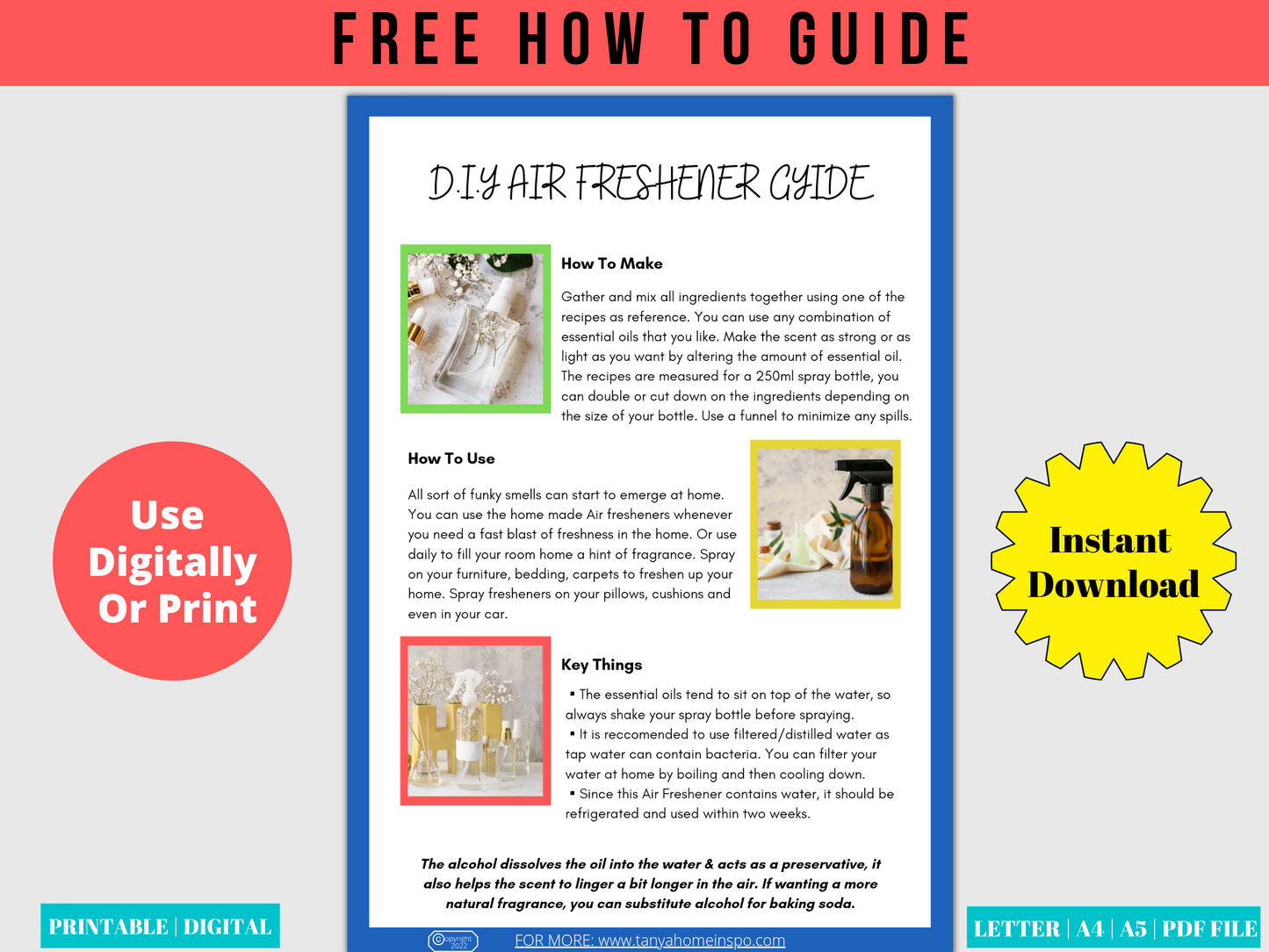 Printable Air Freshener Recipes - Digital PDF