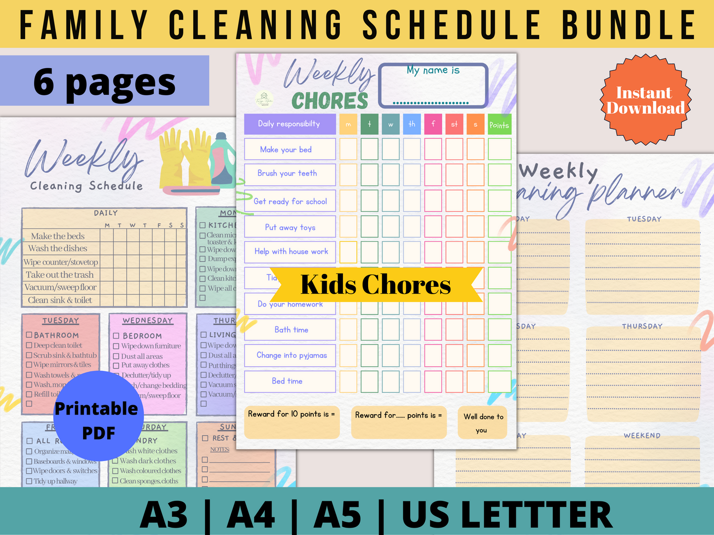 Family Cleaning Schedule Bundle - Digital PDF