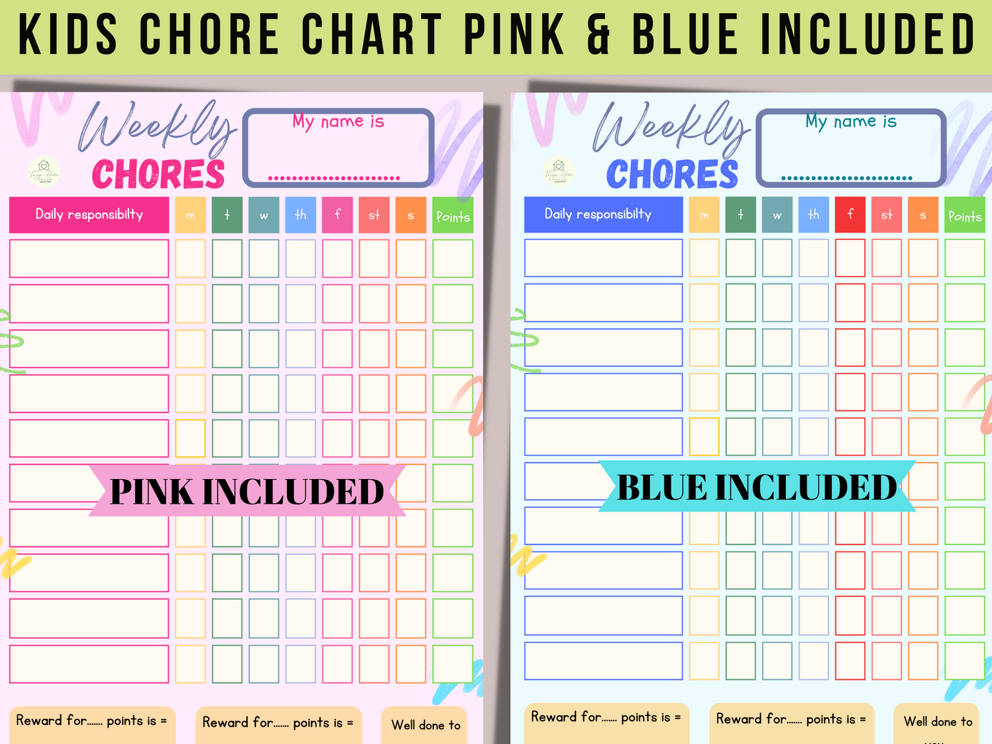 Kids Chore Chart - Digital PDF