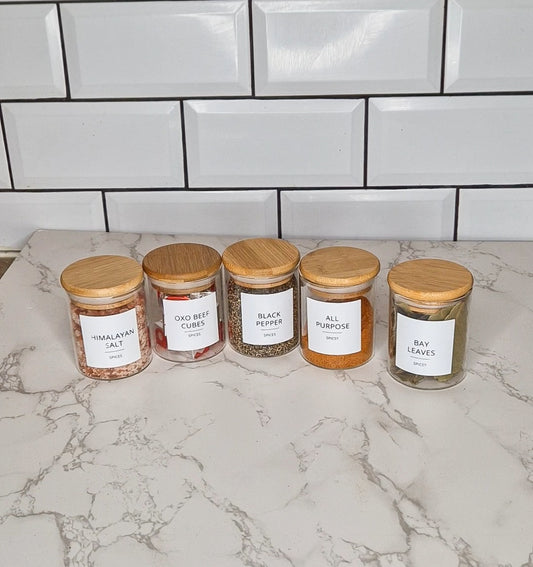 5cm x 5cm Spice Jar Labels, Waterproof, Gloss,